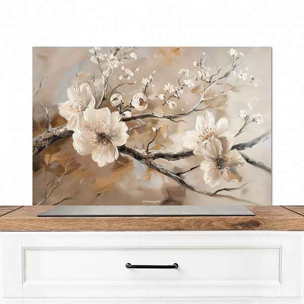 MuchoWow KUCHYŇSKÁ ZÁSTĚNA Květiny - abstraktní - malované - béžové 80x55 cm