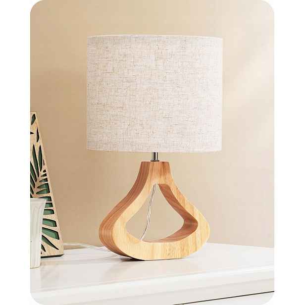 Noční Lampa Lenová Dřevěná Základna Led E27 Obývací Pokoj Ložnice 34CM