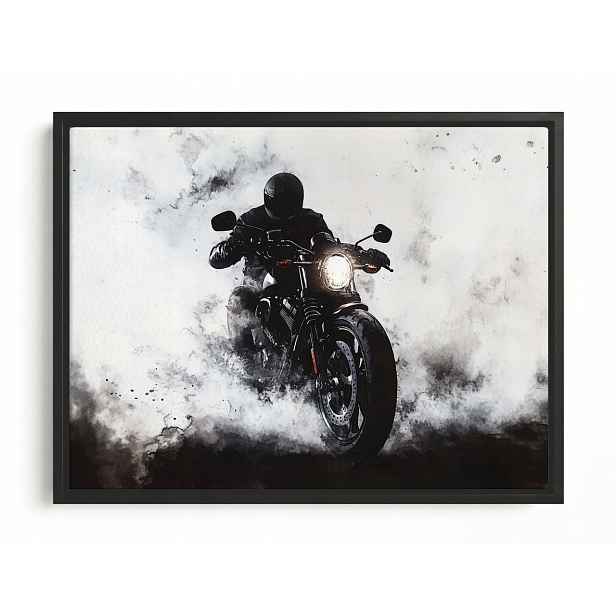Obraz Rám American Box Motocykl Sportovní Kouř Motor Černobílý 80x60