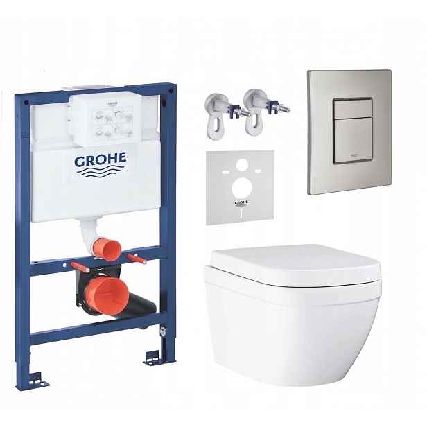 Sada Wc Grohe 820 mm s Wc mísou Euro Ceramic Grohe a tlačítkem ocel matná