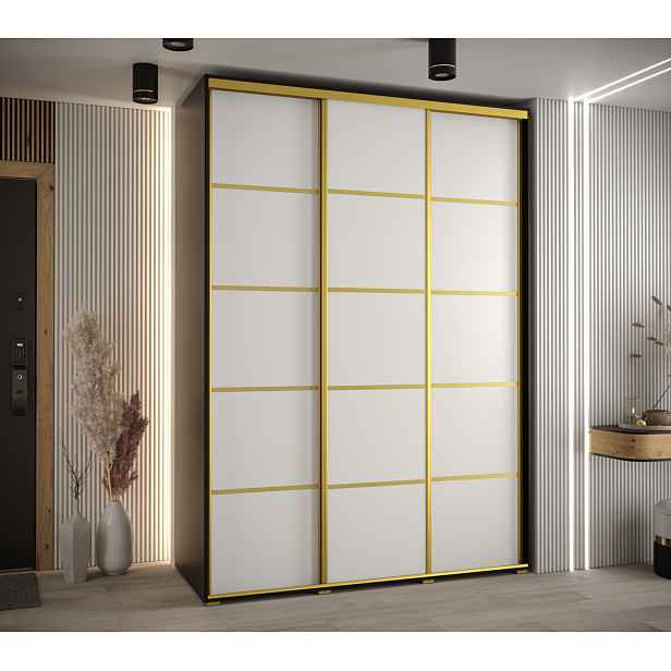 Šatní skříň YVONA 4 - 170/60 cm, černá / bílá / zlatá