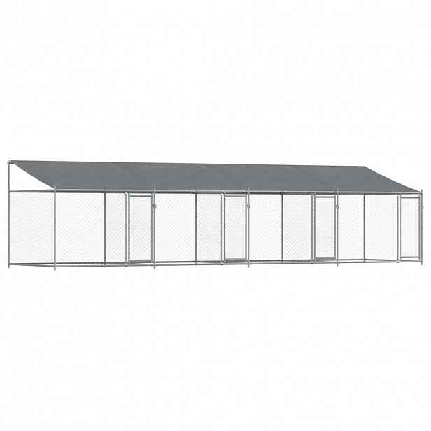 vidaXL Klec pro psy se střechou a dvířky šedá 8x2x2 m pozinkovaná ocel