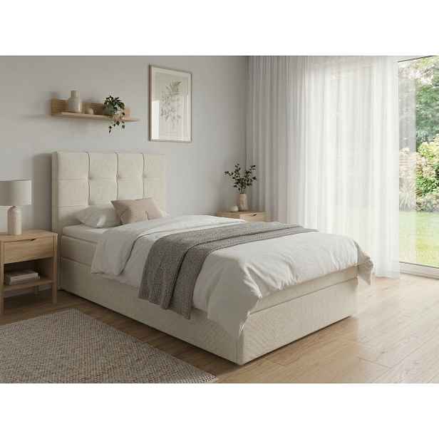 Čalouněná postel boxspring DIRELIS VIBE 90x200 cm krémová Matrace: Matrace Bonell pružinová