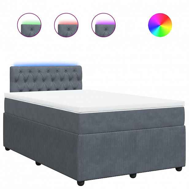 vidaXL Box spring postel s matrací tmavě šedá 120 x 200 cm samet