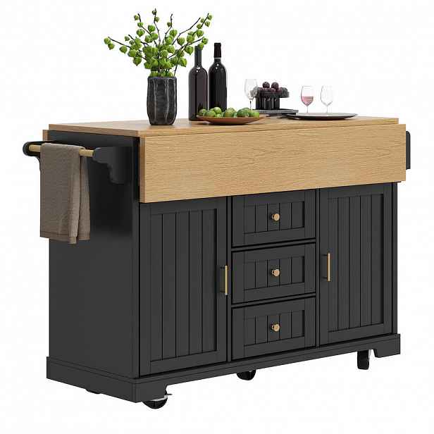 FLIEKS KUCHYŇSKÝ VOZÍK 120x40–80x95cm Výsuvný Černý/Bílý