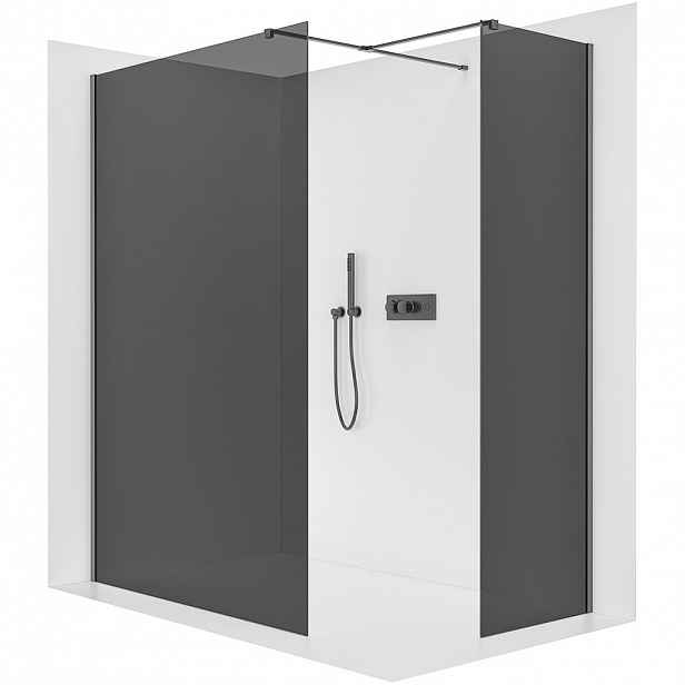 Sprchová zástěna Walk-in Onyx T L/P - 10 mm - hranatá vzpěra - černá matná, grafitové sklo - 120x90x200 cm