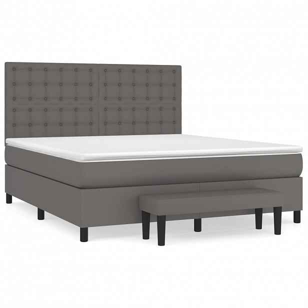 vidaXL Box spring postel s matrací šedá 160x200 cm umělá kůže