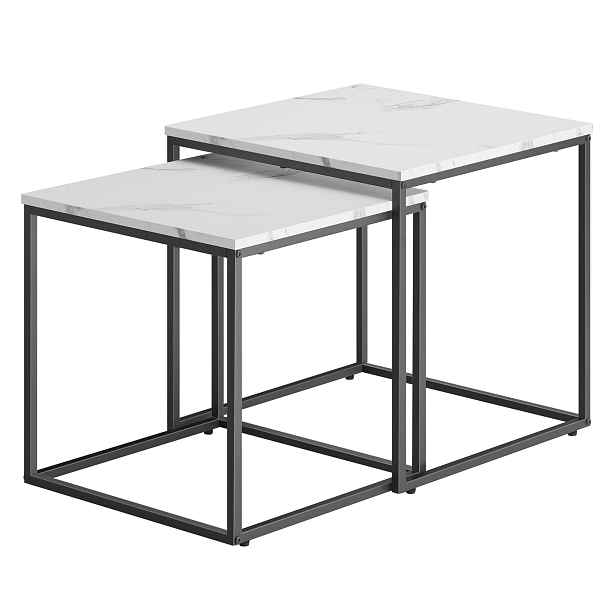 Sada 2ks konferenčních stolků QUADRO, dekor bílý mramor