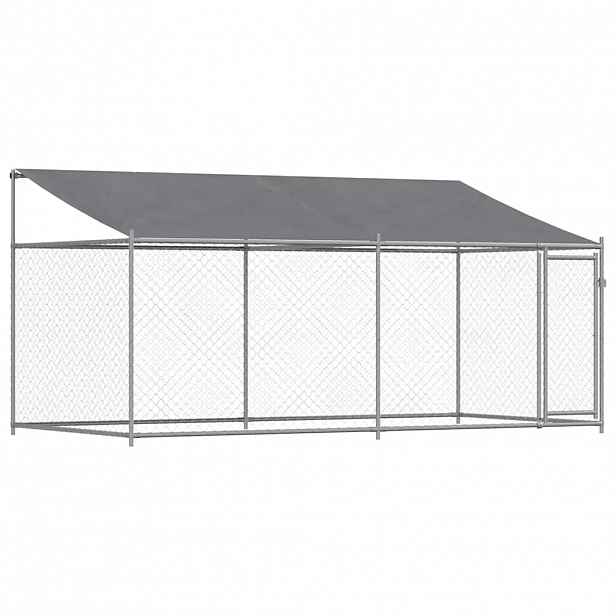 vidaXL Klec pro psy se střechou a dvířky šedá 4x2x2 m pozinkovaná ocel