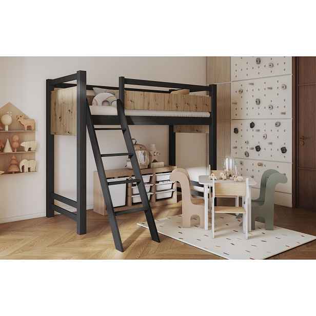 Patrová postel se zábranou 80x180 CYANE - wenge / dub artisan, levé provedení
