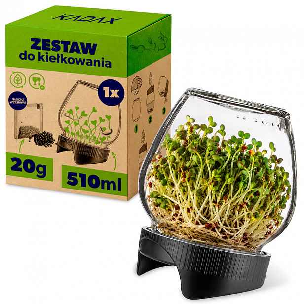 TEMU KADAX Domácí sada na klíčení ve sklenici, Skleněná nádoba na klíčení s cedníkem, 510ml, Semena ředkviček pro pěstování v ceně, 1 ks