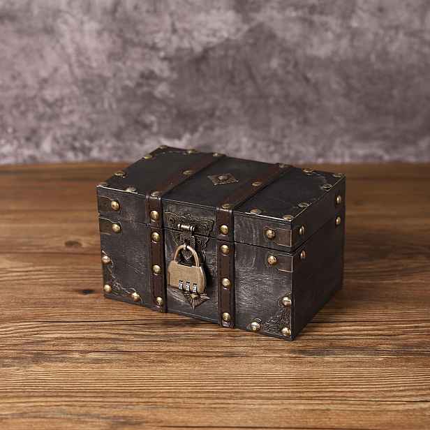 TEMU Vintage dřevěná truhla na poklady v šedé/červené/zelené barvě, stolní dřevěná úložná krabička se zámkem, retro suvenýrová úložná krabička,