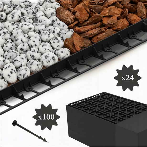 Trávníkový Lem 4,5 cm Palisáda Border 45 mm 24 m 100 kolíků