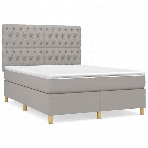 vidaXL Box spring postel s matrací světle šedá 140 x 200 cm textil