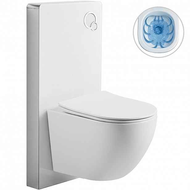 Kompletní WC set Modul/Cesso - bílá lesklá - integrované WC tlačítko - pneumatický modul - 49x36 cm - 979853