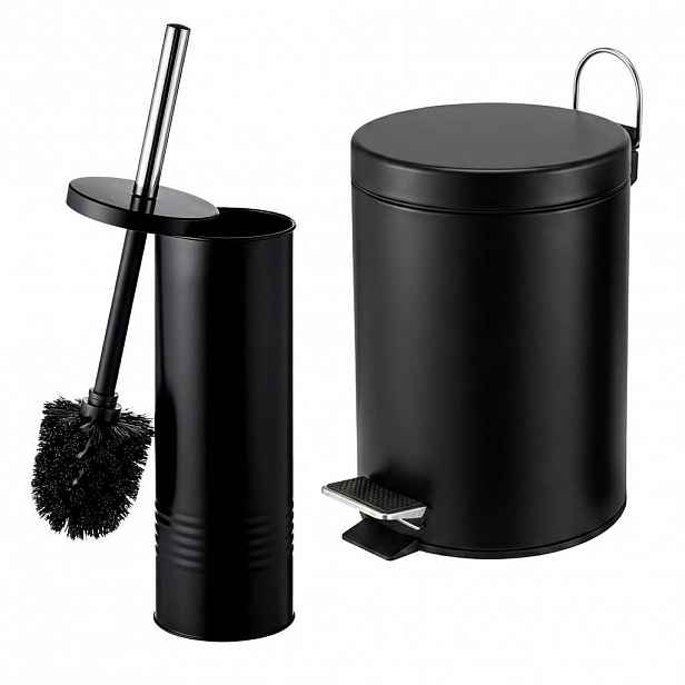 Relaxdays SET Černý 2-dílný pedálový koš WC kartáč