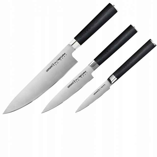 Sada 3 nožů Samura Mo-V AUS-8 59 Hrc šéf 20 cm utility 12,5 cm