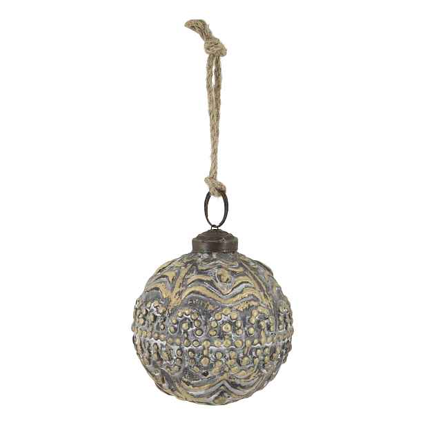 Šedá antik vánoční skleněná koule se vzorem – Ø 7 cm Chic Antique