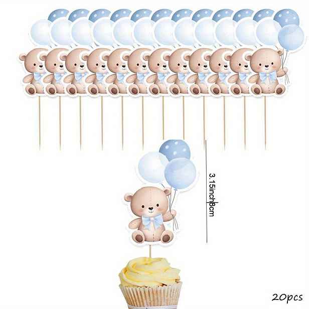 TEMU 20 ks kreslených -růžových ozdob na cupcakes s akvarelovým potiskem medvídka, ozdoby na cupcakes s medvídka pro oslavu narozenin, halloweenské a