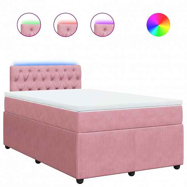 vidaXL Box spring postel s matrací růžová 120 x 200 cm samet