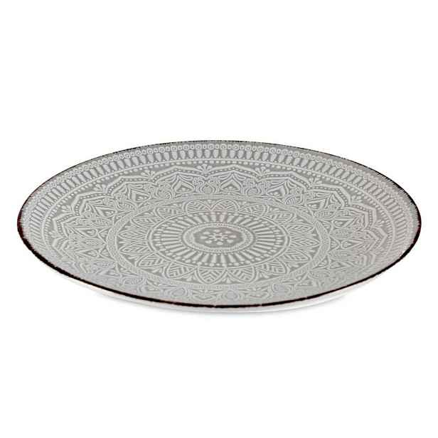 VESSIA Mělký kameninový talíř MANDALA 27 cm šedý