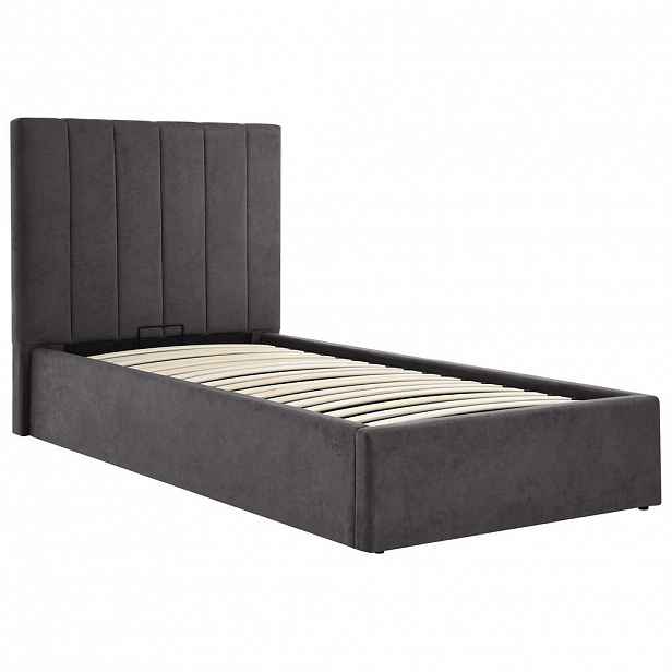 Beautysofa ČALOUNĚNÁ POSTEL Melvio, jednolůžko 90 × 200 cm s úložným prostorem a vysokým prošívaným čelem, bez matrace, tmavě šedá
