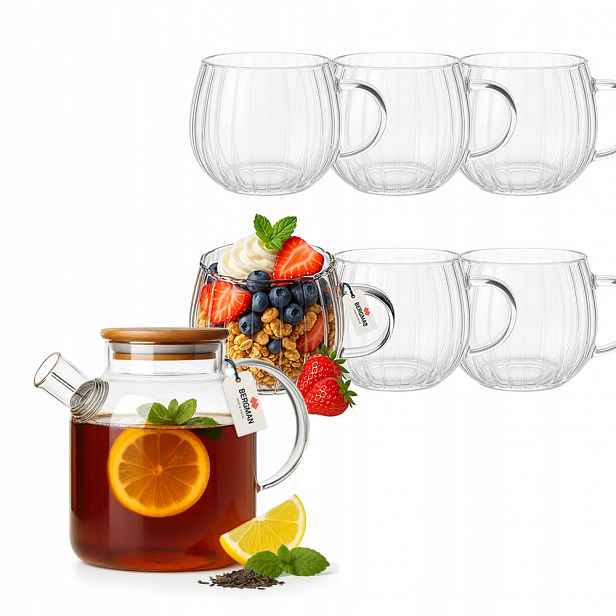 Sada 6 sklenic 350 ml a džbán 1600 ml z hrubého borosilikátového skla