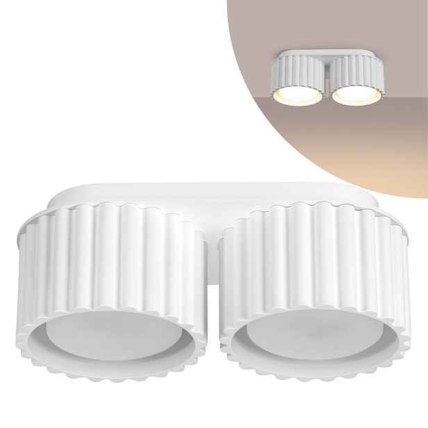 Sollux Stropní svítidlo bílá oválná 21 cm rýhované spoty 2xGX53 10W Aura