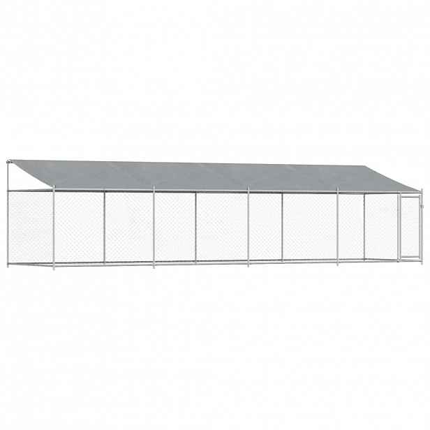 vidaXL Klec pro psy se střechou a dvířky šedá 8x2x2 m pozinkovaná ocel