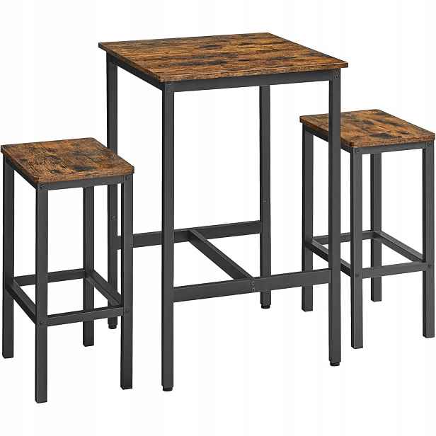 Barový set čtvercový stůl se 2 židlemi rustikální hnědý loft