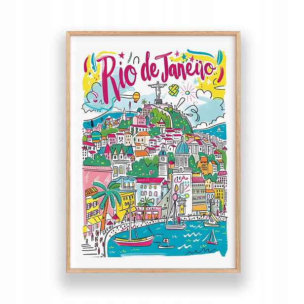 Obraz Rio de Janeiro Plakát Nástěnná Dekorace dřevěný Rámeček 30x42 cm