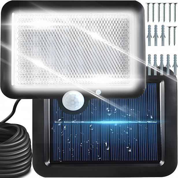TEMU SOLÁRNÍ LED ZAHRADNÍ LÁMPA S MOTORICKÝM SENZOREM A SENZOREM ZÁSVY 108 LED SE SEPARÁTNÍM SOLÁRNÍM PANEL EM RETOO