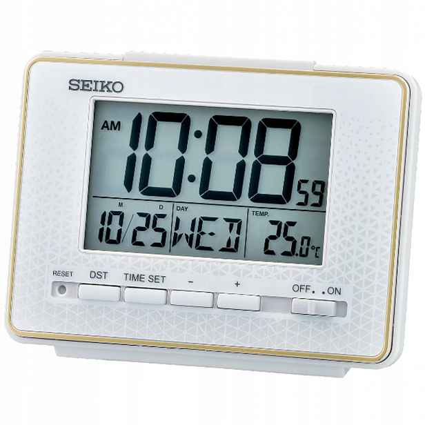 Bílý Stolní Podsvícený Stolní Budík Seiko QHL096W S Teploměrem