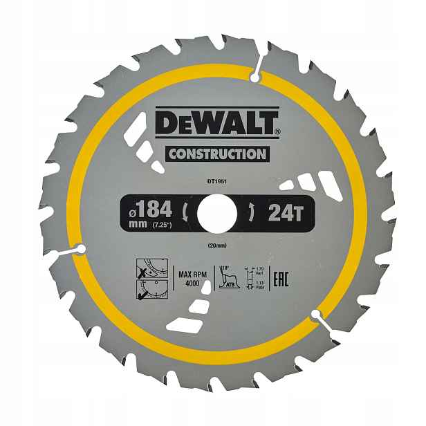 Dewalt Pilový kotouč DT1951 184X20MM 24T DC