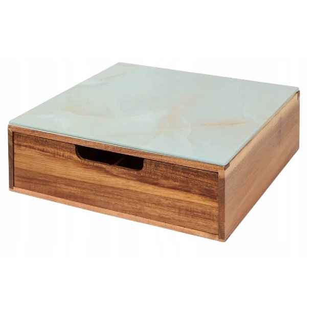 Organizér Káva Čaj Koření Dřevo Akácie Skleněná Deska 30x30 cm