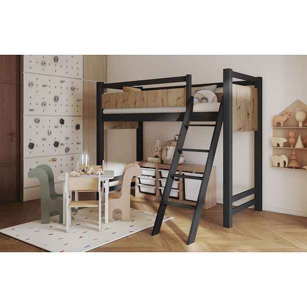 Patrová postel se zábranou 80x180 CYANE - wenge / dub artisan, pravé provedení
