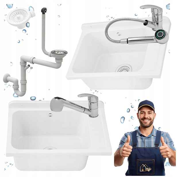 Technická komora Technický Dřez Bílá Baterie Vytahovací Chrom