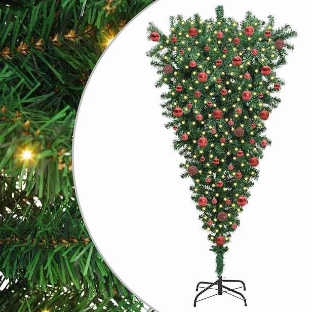vidaXL Umělý vánoční stromek vzhůru nohama s balóny Zelená 180 cm PVC
