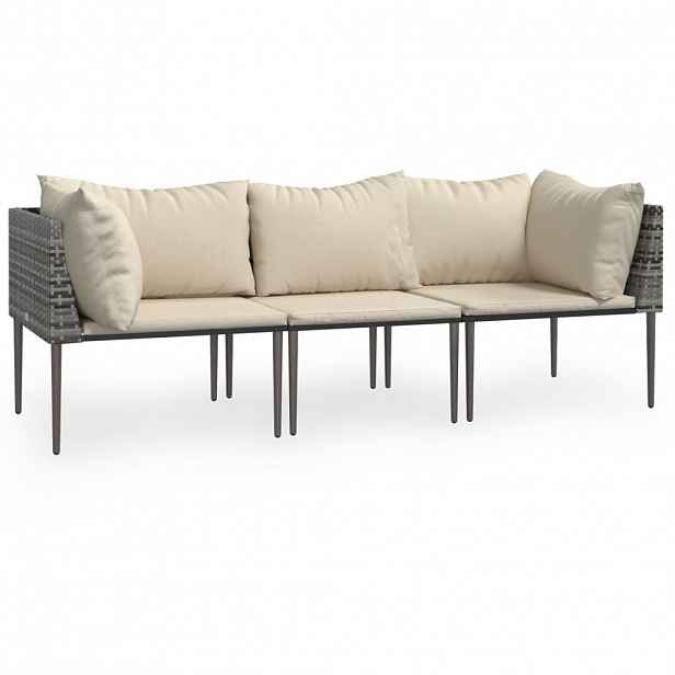 vidaXL 3dílná zahradní sedací souprava s poduškami šedá polyratan