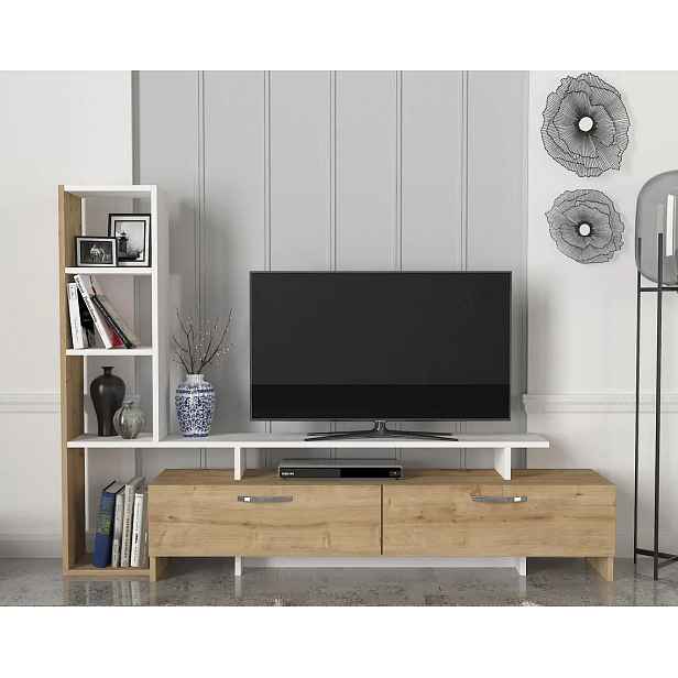 Casarredo TV stolek s regálem SHENDI - dub/bílá