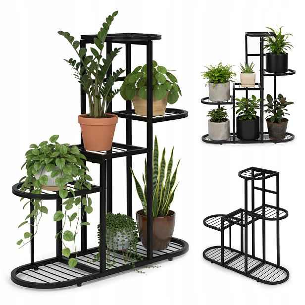 ModernHome ME-ATS24 Stojan na květiny 79 cm, 5 polic, kov, černý