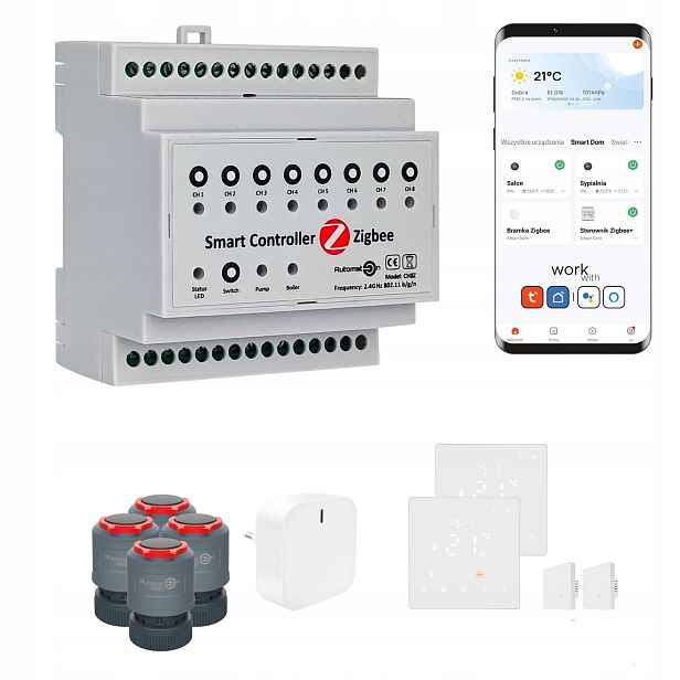 Sada pro podl. vytápění Zigbee Tuya CH8Z 4 místnosti termostaty PRO3