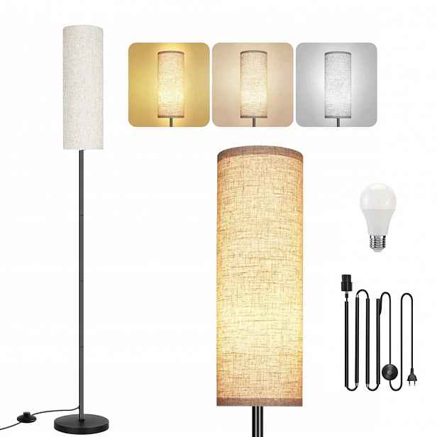 Stojací Lampa Podlahová Lampa S Žárovkou E27 Noční Lampa Lněné Stínidlo 175 CM
