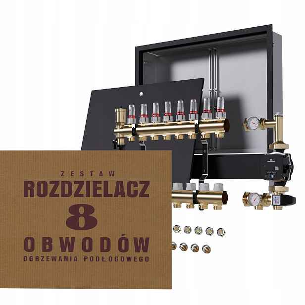 Rozdělovač pro podlahu 8 čerpadlo Grundfos podomítková skříňka černá Pex