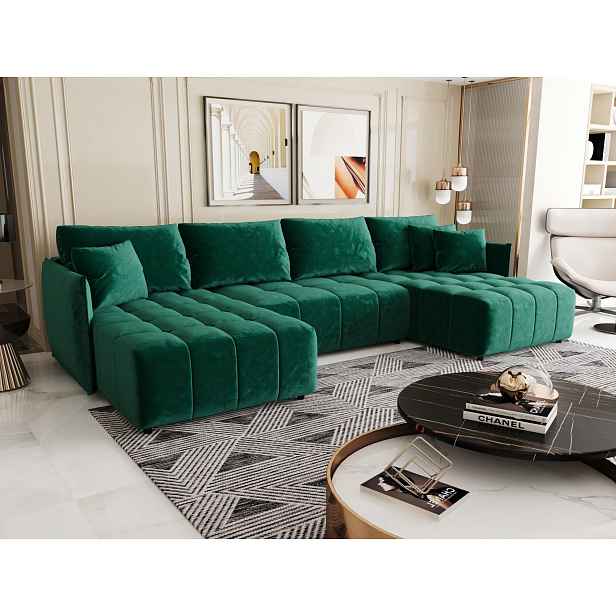 Rozkládací sedací souprava do U VELVETA - zelená