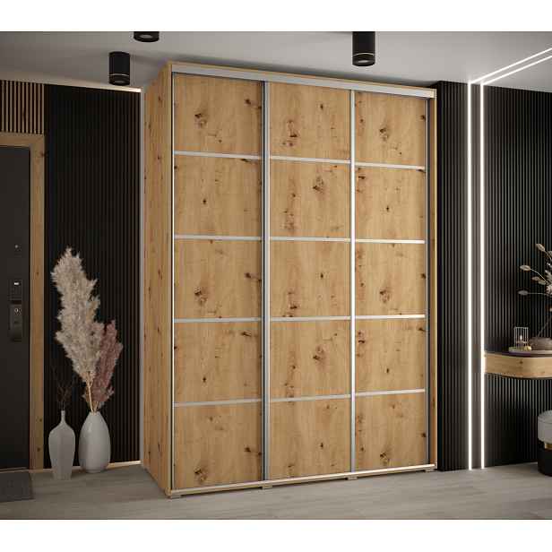 Šatní skříň YVONA 4 - 170/60 cm, dub artisan / stříbrná