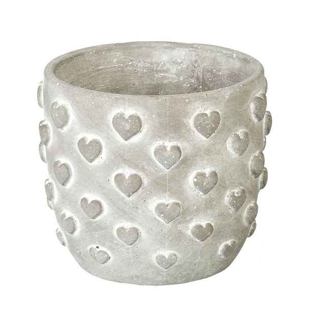 Šedý antik cementový obal na květináč se 3D srdíčky Conc Heart M - Ø 14*12cm Parlane