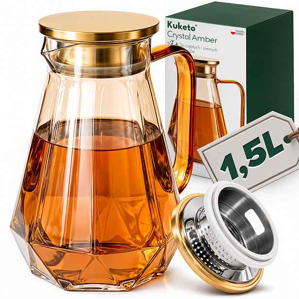 TEMU Kuketo - Skleněná konvice na čaj 1,5 l s infuzérem, vysokoteplotně odolná konvice na čaj, kávu, nálevy, džus, vodu, vyrobená z nerezové oceli,