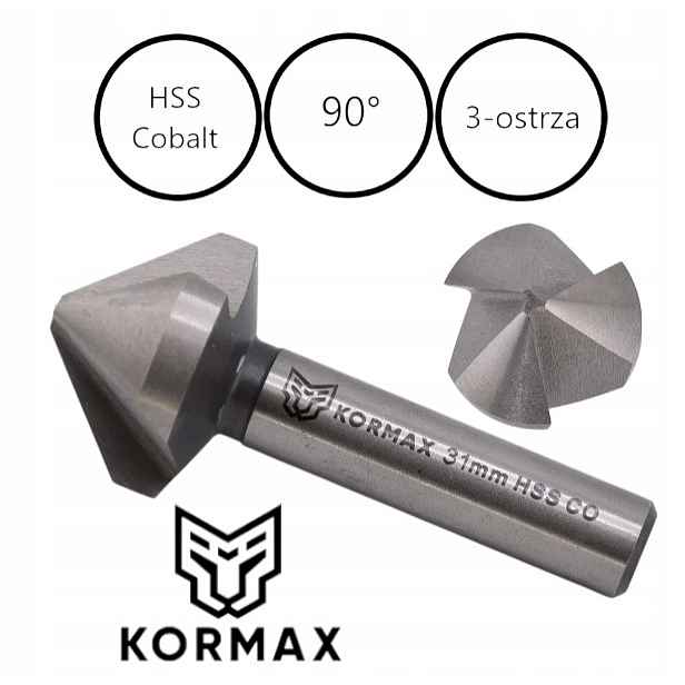 Kónický záhlubník 31,0 mm fazovač 90 stupňů 3-břitá fréza Kormax
