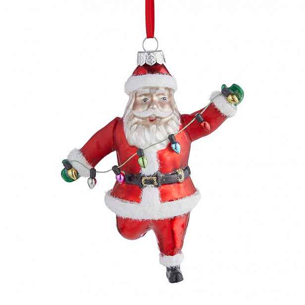 HANG ON Skleněná ozdoba Santa se světelným řetězem